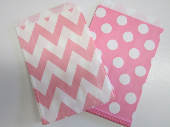 12 Pink Polka Dot Chevron Favor Bags Il_570xn