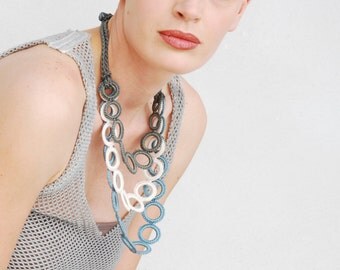 Fashion Crochet necklace / Bib necklace / Fiber necklace / Crochet jewelry / Dusk blue Cream Olive / Fiber art jewelry / Gift for her