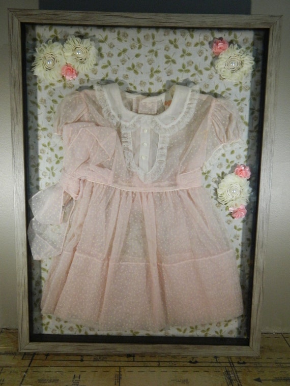 Items similar to Vintage Shadow Box / Baby Decor / Pink Baby Dress