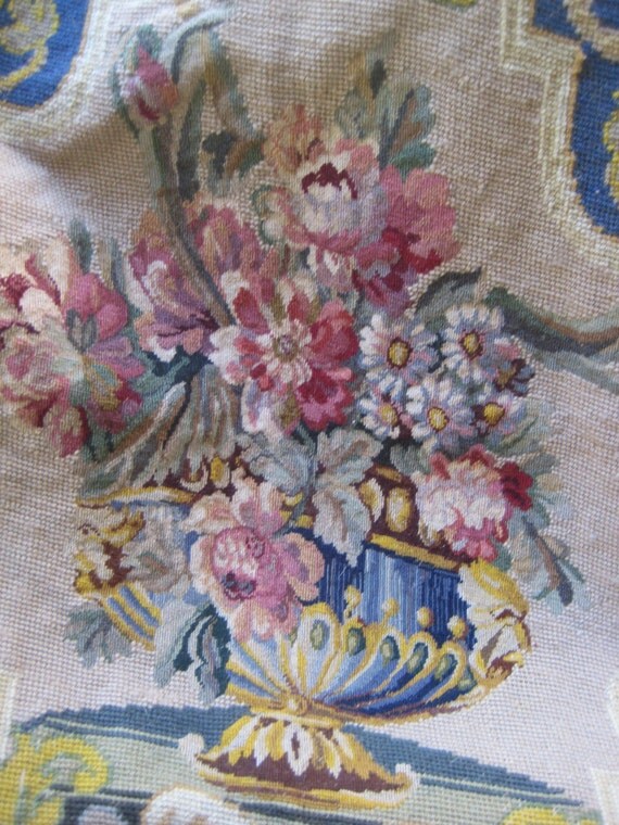Vintage Needlepoint Chair Seat Cover spring by ShimmeringSelf