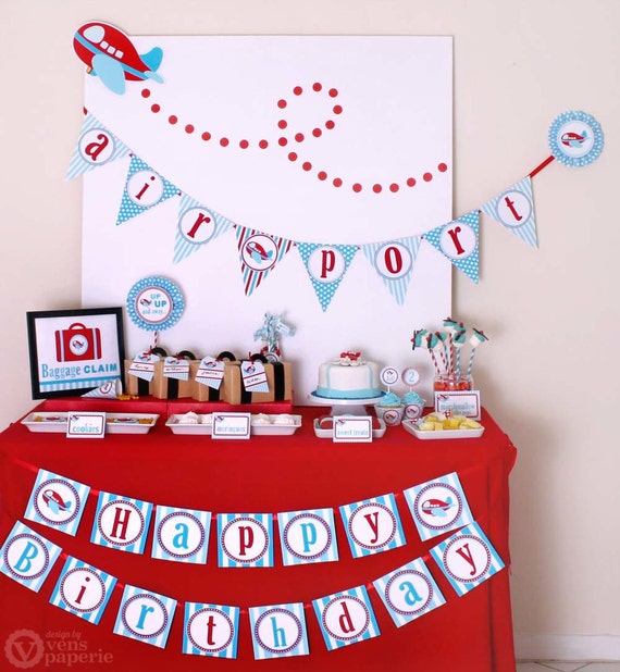 Airplane Party Package Personalized FULL Collection Set - PRINTABLE DIY - PS818CA1x Il_570xn