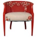 Bright Colorful Modern Chic Orange Aqua Flower French Cane Barrel Bucket Chair