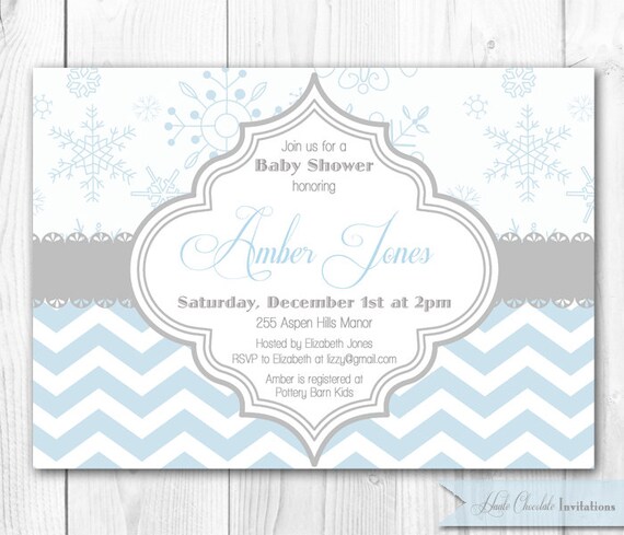 Winter Baby Shower Invitation. Modern Chevron & Snowflake Baby Shower, Bridal Shower or Birthday Invitation. DIY Printable Invite. Il_570xn