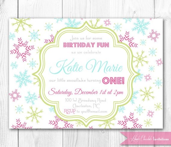 Colorful Snowflake Winter Wonderland Invitation. Winter Onederland Invitation. DIY Printable Birthday Invite. Il_570xn