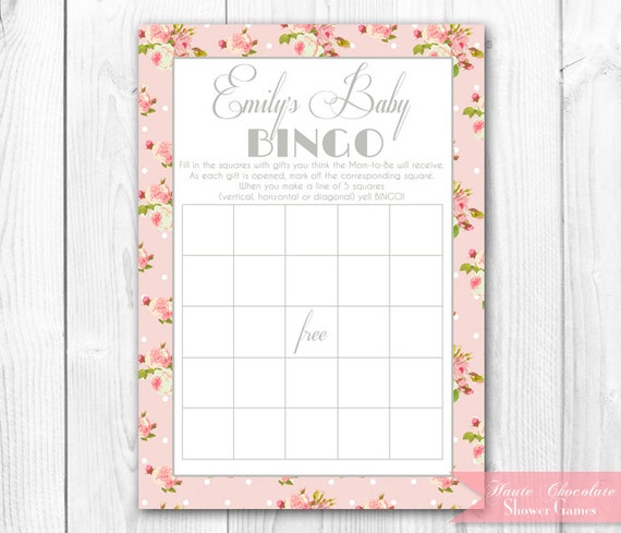 Shabby Chic Roses Baby Shower Bingo Game. Print-it-Yourself Baby Shower Bingo or Bridal Shower Bingo. Il_570xn