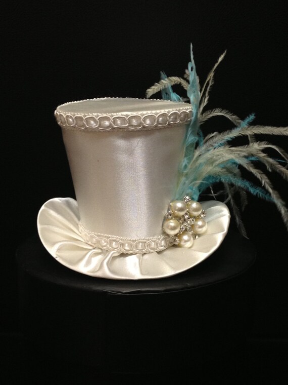Ivory Satin Mini Top Hat for Wedding. Dress Up by daisyleedesign
