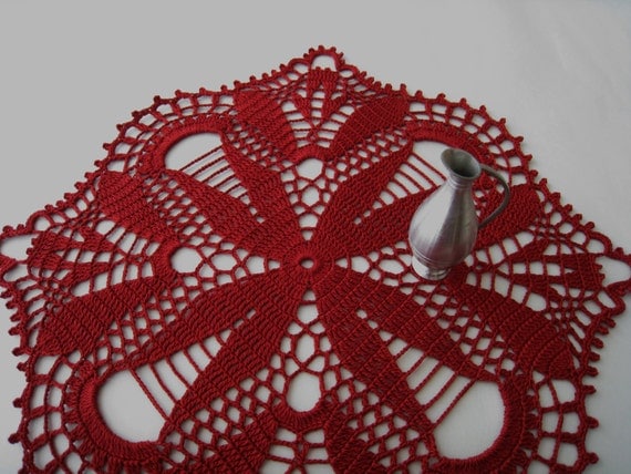 Crochet Tablecloth Red Flower Pattern Cardinal by DoSymphony