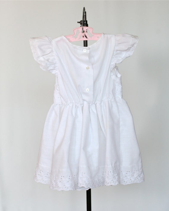Vintage Little Girls Pinafore Dress in White