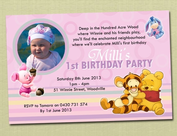 Photo Personalised Winnie The Pooh Birthday Invitations You