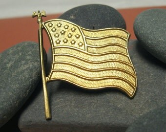 Vintage 13 Star American Flag Brass Findings. 4 pcs.