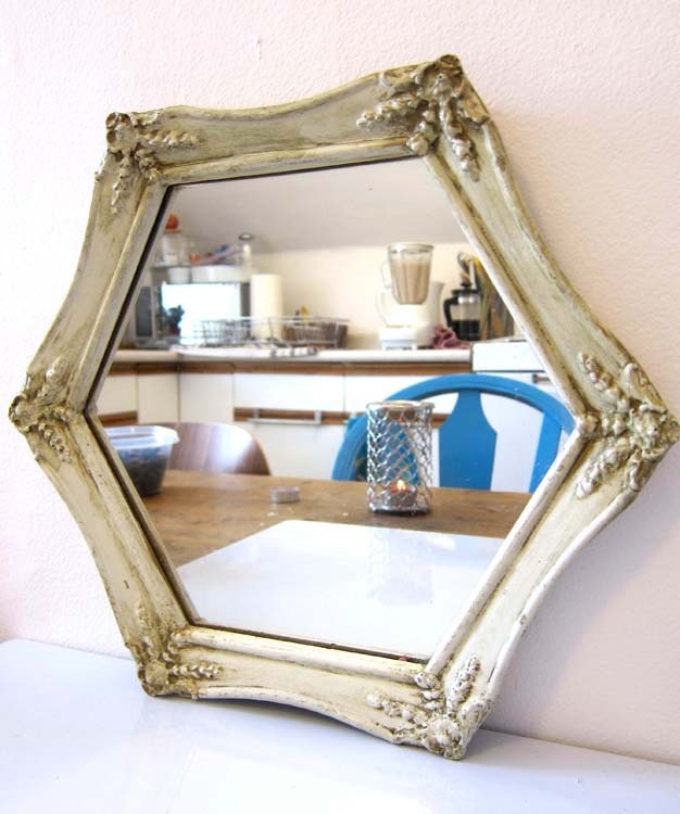 Decorative Framed Vintage Hexagon Mirror Cream Frame