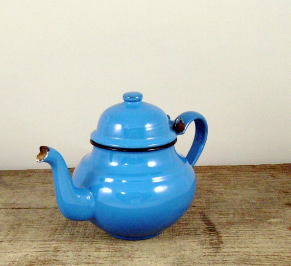 Vintage enamelware teapot blue teapot vintage teapot