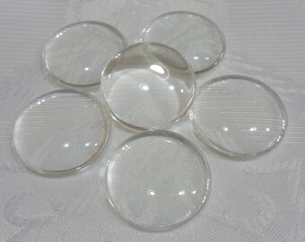 223- Cabochons de verre clair, transparent, dos demi-cercle rond plat 30mm 6 pcs