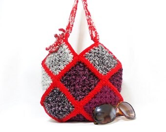 Crochet handbag, Squared, Multicolor bag, Crochet granny square bag, Gipsy, Crochet tote bag, Different colors on both sides