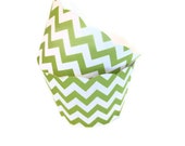 Set of 12 Green Chevron Cupcake Wrappers - Spring, Easter, Holidays, Weddings, Parties Il_170x135