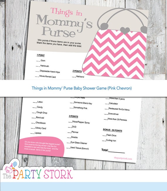 Things in Mommy's Purse Baby Shower game PRINTABLE Pink