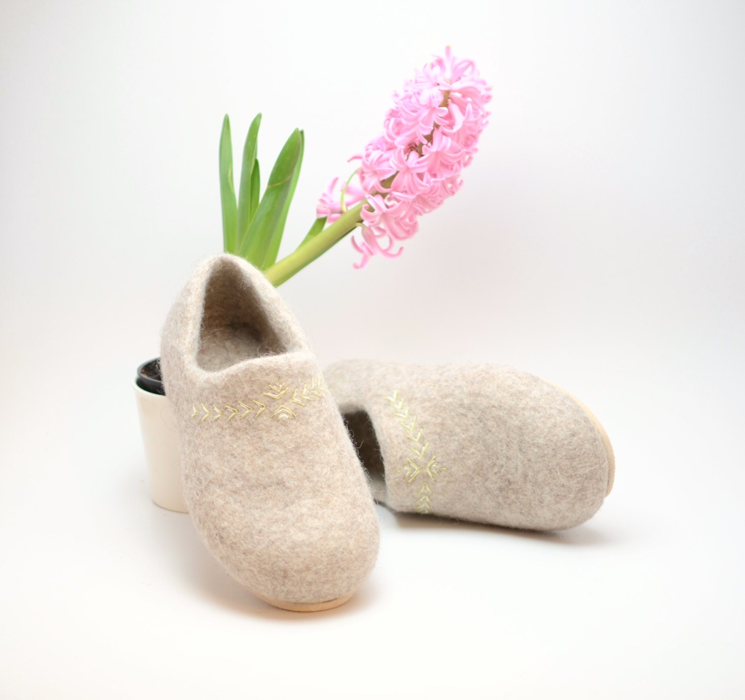 Felted wool clogs Spring handmade organic wool felt slippers