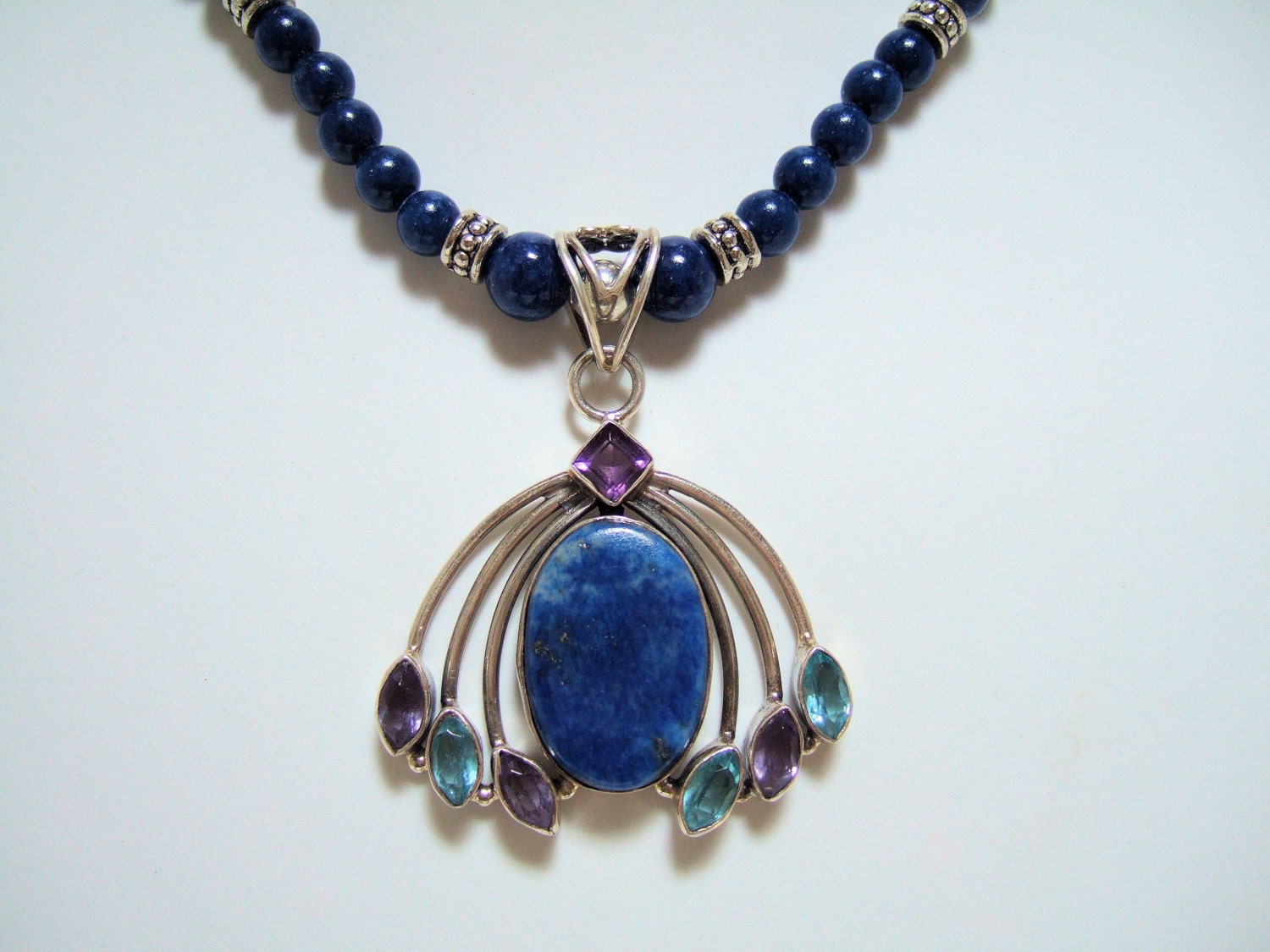 Exquisite Blue Lapis Statement Necklace with by JewelrybyIshi