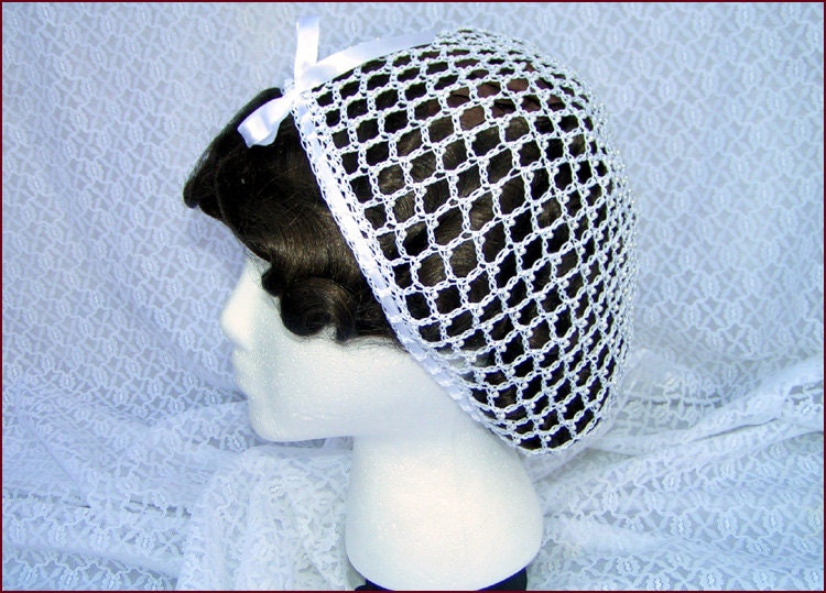 1800's Civil War Victorian Wedding White Snood with Pearls