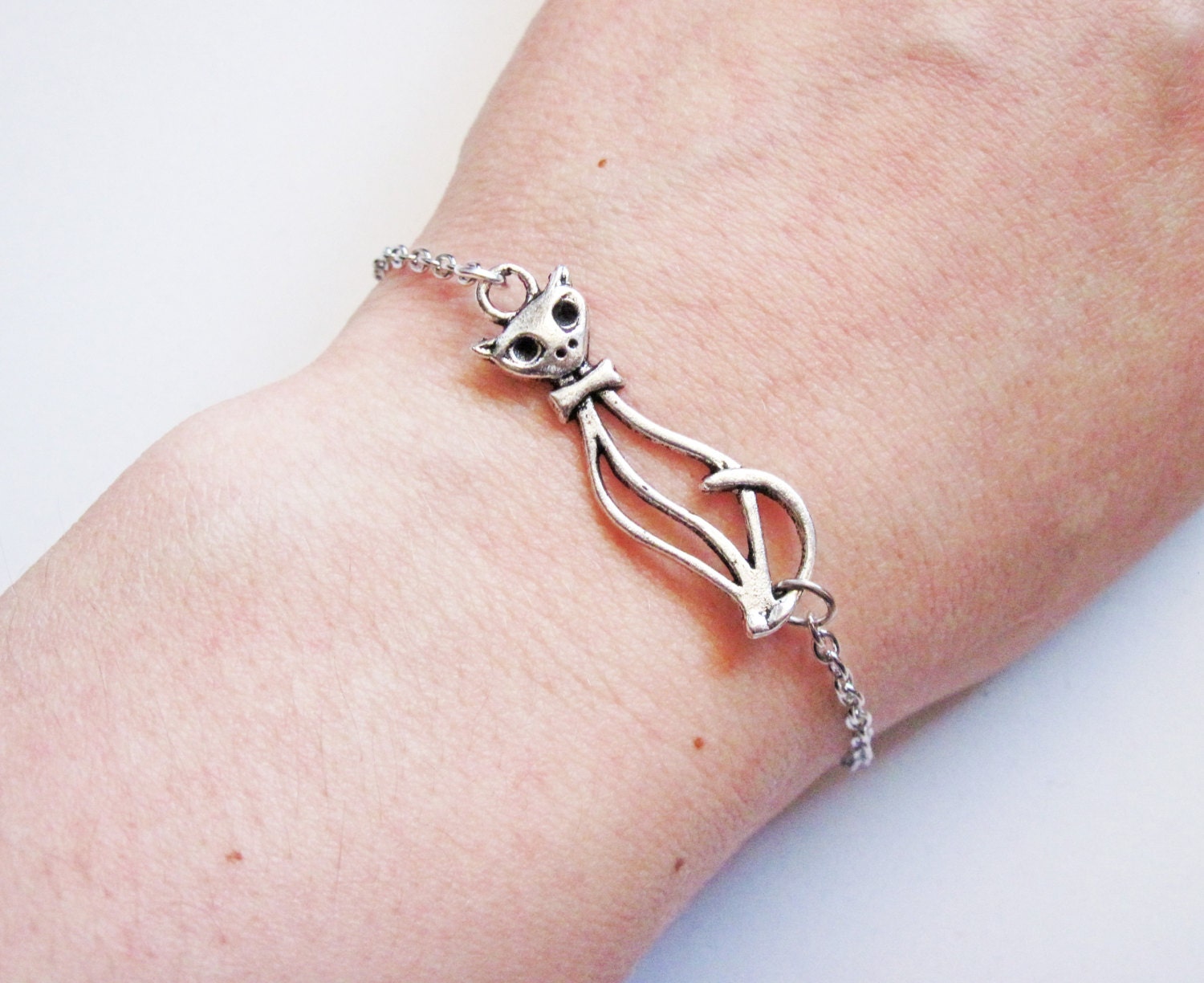 Cat Bracelet silver cat bracelet cat Jewelry kitty cat