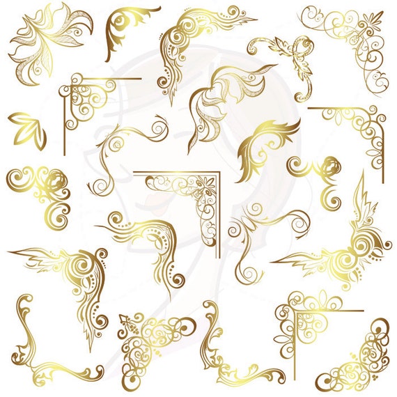 Border Corners Digital Clip Art Clipart Gold Vintage Frame Corners