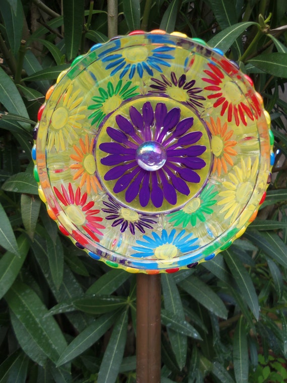 Spring Glass Flower Garden Art Hand Painted Garden Decor