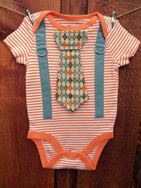 NEW Baby Boy Tie Onesie and Suspender Bodysuit Orange and