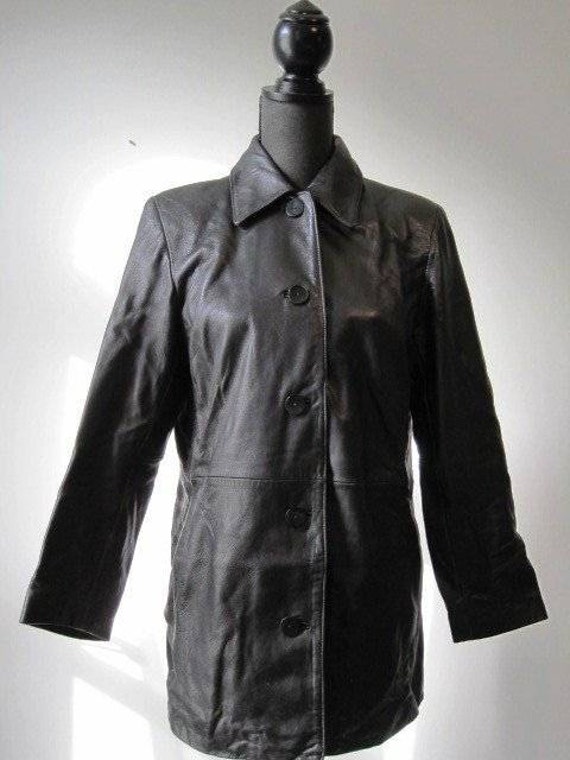 Nine West Jacket Leather Coat Black Medium Petit by SmartSquirrel