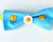 Bow Tie for Small Dogs & Cats - Made to Order, Sky Blue with Daisy and Duck Buttons, Fastens with Velcro - Pomeranian