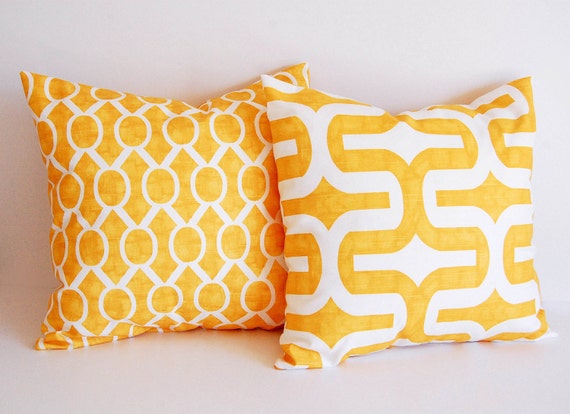 Items similar to Yellow throw pillow covers pair cushion covers mustard yellow throw pillow ...