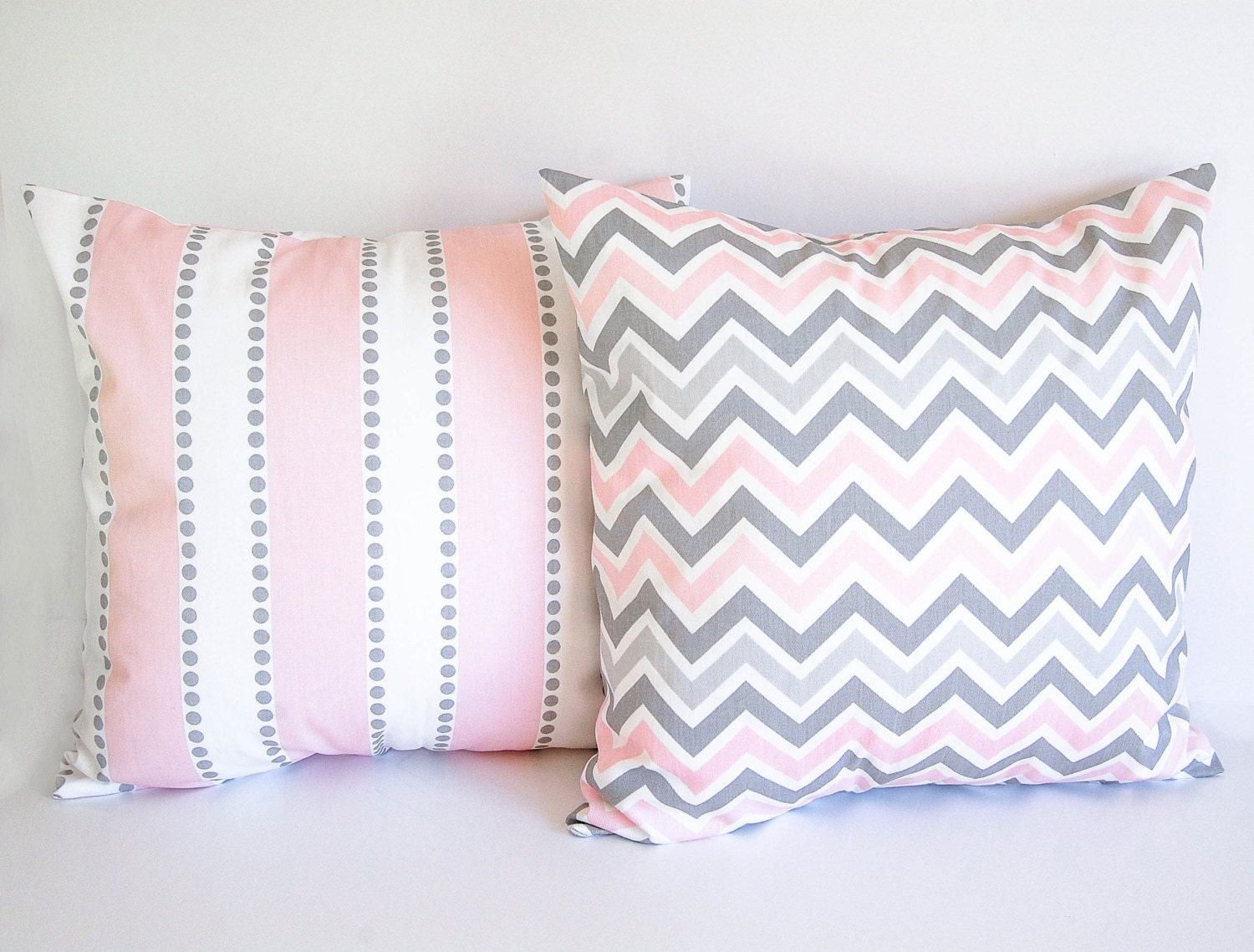 Pair of pillow covers Two cushion covers pink and gray throw