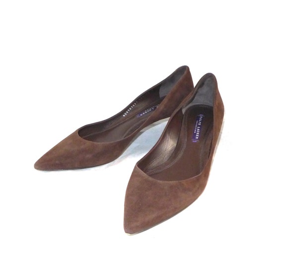 Vintage Ralph Lauren low heel brown suede pumps Italy made
