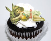 12 Easter Edible Prints - Vintage gir with Easter Bunny and basket - Easter cupcake toppers Il_170x135
