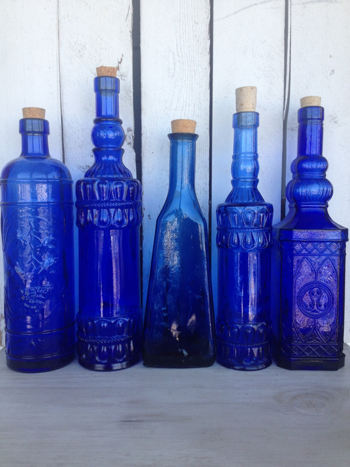 Vintage cobalt blue glass bottles blue supply by MellaFina