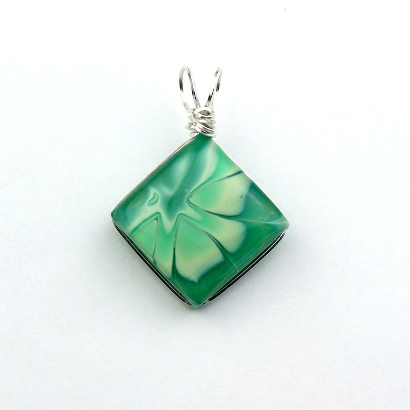 Light Emerald Green Sterling Silver Wire Wrapped Polymer Clay