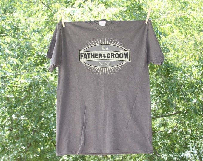 Father of The Groom Shirt Grey Emblem Wedding Party Shirt with Date