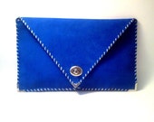 Electric blue leather clutch / Handmade leather bag