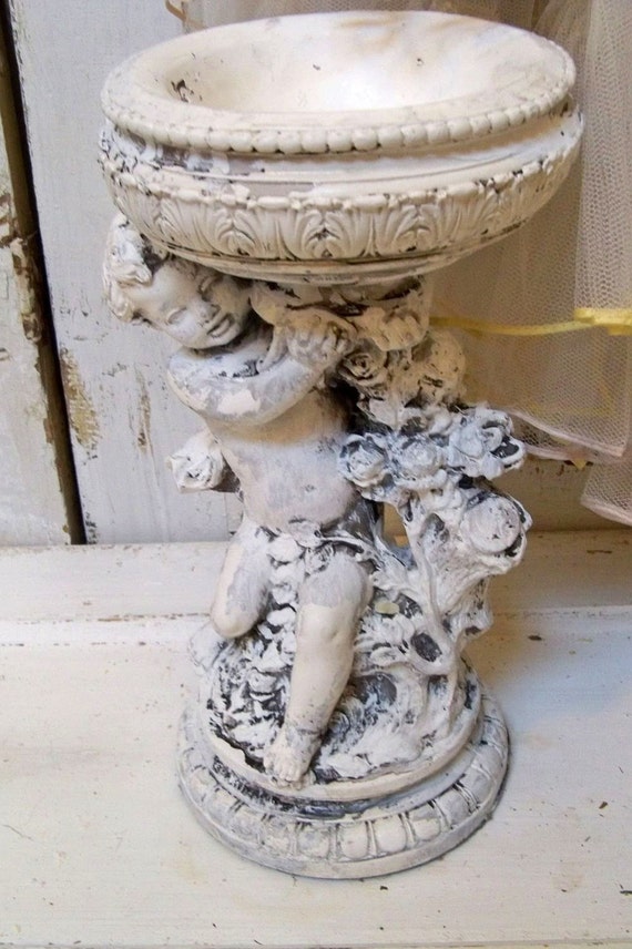 Chalkware cherub candle holder French Nordic home decor or