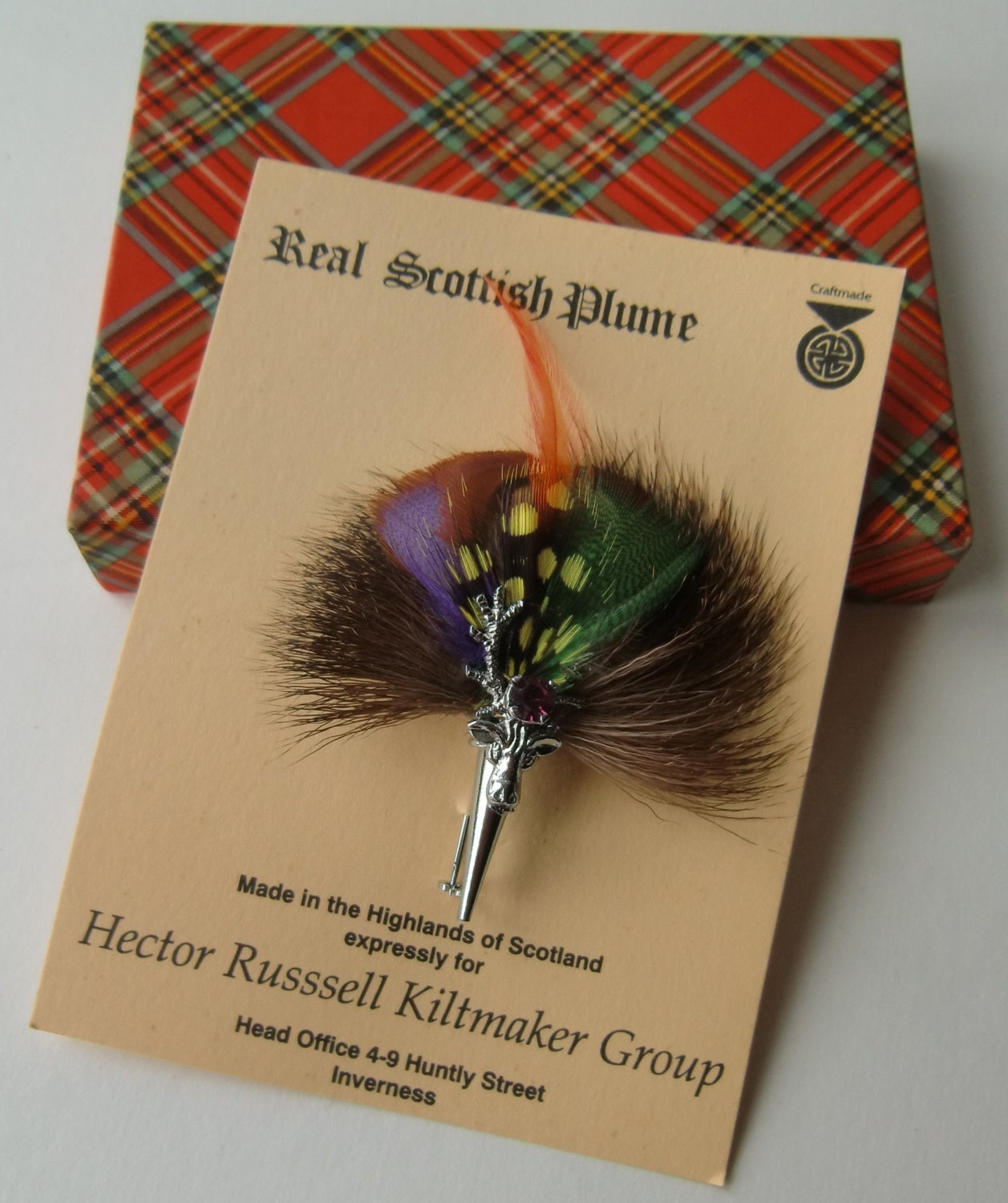 Vintage Scottish Brooch Real Feather Plume / Kilt Pin