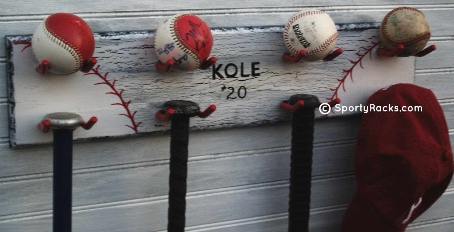 Baseball Bat Hanger Ball Display 8 Hooks Handmade Custom