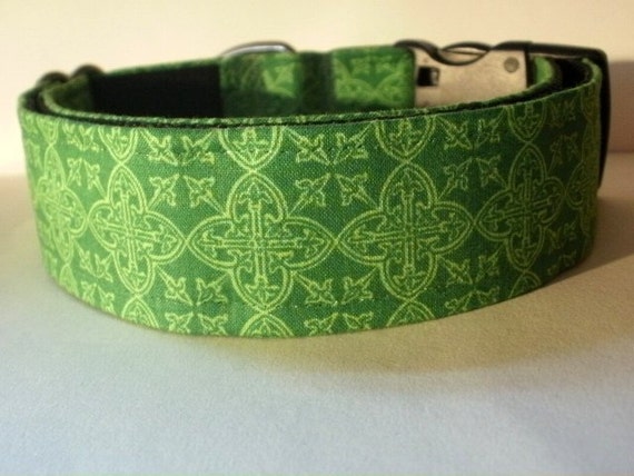 Green Celtic Large dog collar 1 1.5 or 2 inch wide