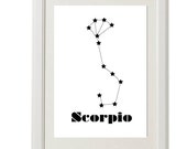 scorpio, star constellation, Astrology Zodiac, birthday gift, 8''x10'', free shipping, home decor, black and white