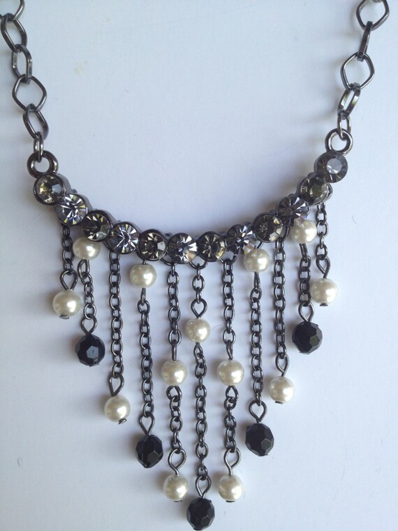 Pearl Bib Necklace-Fringe Necklace-Chunky Necklace-Hand