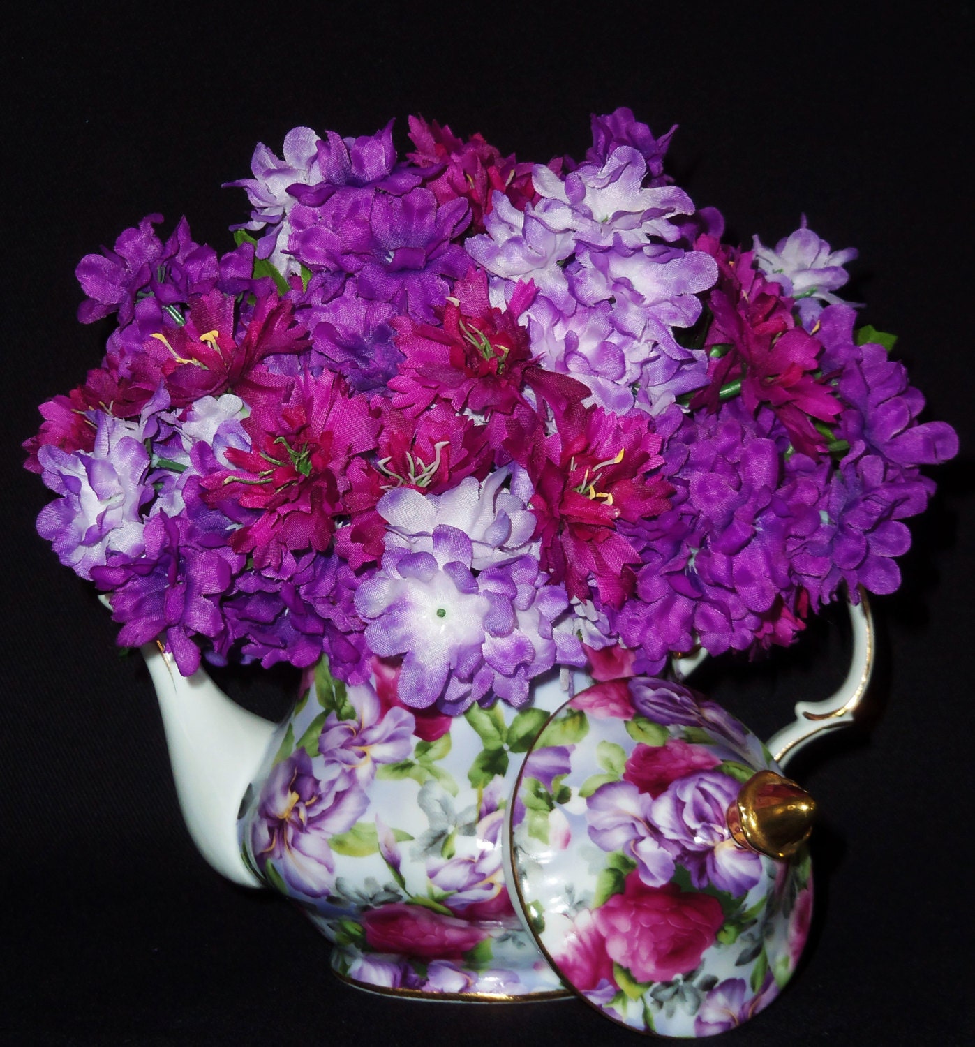 Teapot Silk Floral Arrangement Purple \u0026 by BeautyEverlasting