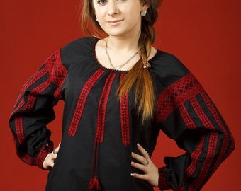 Ukrainian embroidered women's blouse. Women's vyshyvanka. Ethnic sorochka. Ukrainian embroidery ethnique women's blouse Black, cotton