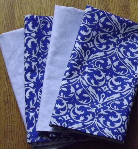 CLOTH NAPKINS Blue & White Damask Set of Four 4 by WeDoQuilts