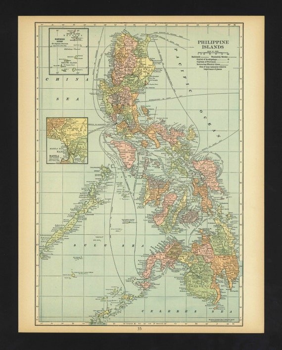 Vintage Map Philippines From 1930 Original