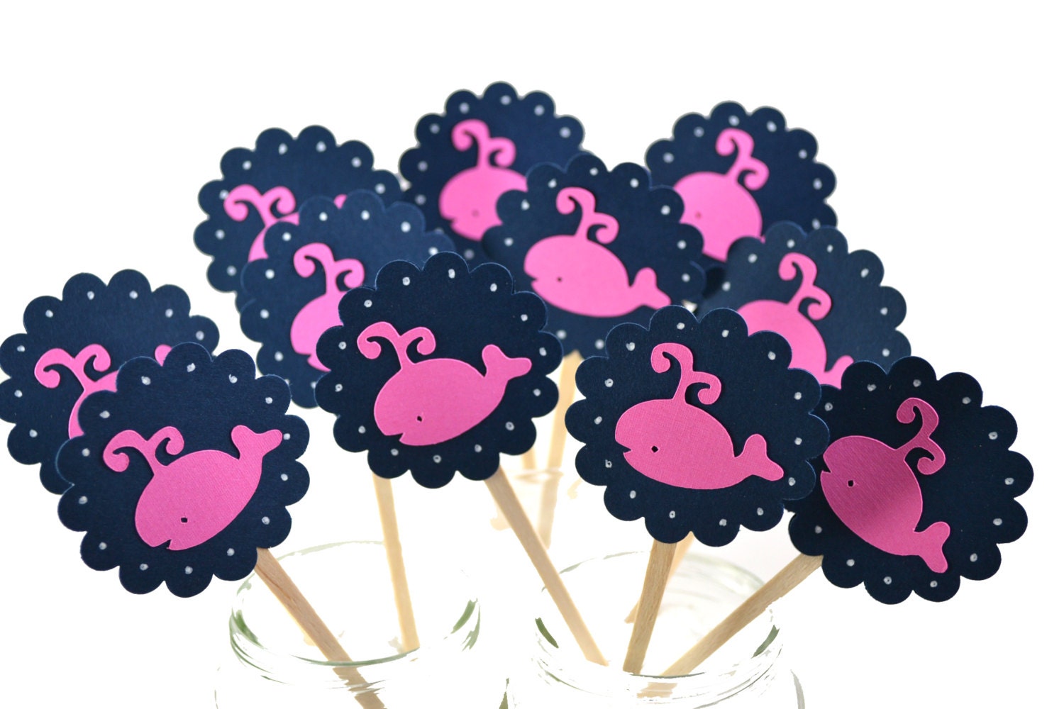 12 Pink Whale Cupcake Toppers Whale Baby Shower Decorations