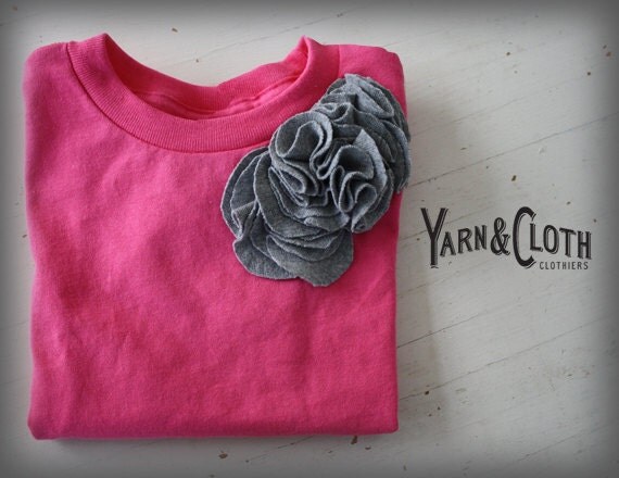 Items similar to Bright Pink Tee Shirt with Heather Gray Embellished ...