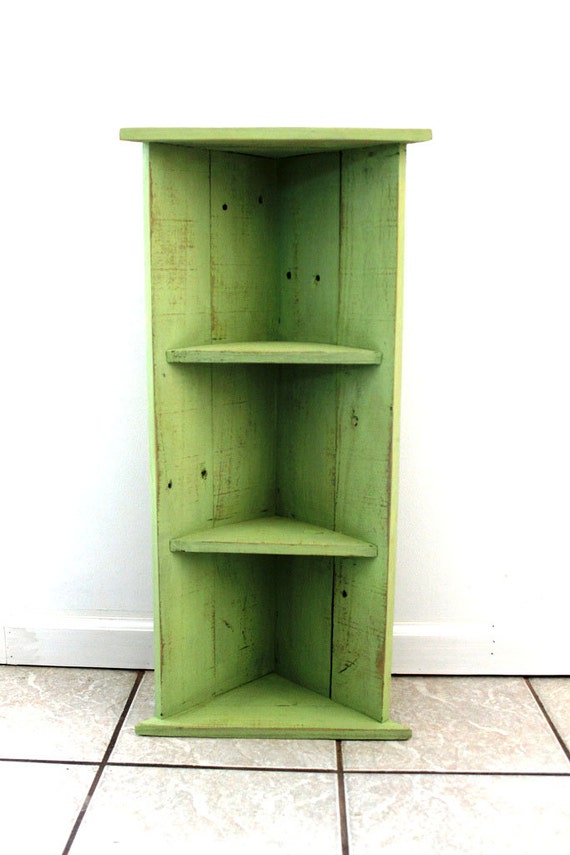 Small Lime Wood Corner Shelf Distressed by thesummeryumbrella
